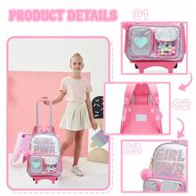 Girls Rolling Backpack, Student Wheeled Backpack, 3-In-1 Carry-On Travel Luggage, Teen Crossbody Bag, Pencil Case Set - X31 Tie Rod - View 7