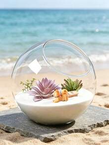 1pc Round Glass Container With Stand And Curved Slanted Rim, Suitable For Miniature Landscape, Succulents, Potted Plants/Outdoor DIY, Water Garden, Room Decor, Home Decor - A - View 7