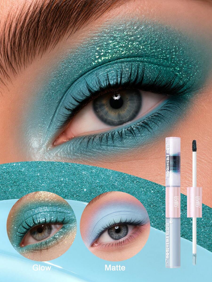 USHAS 2-In-1 Dual-Ended Liquid Eyeshadow, Matte Base And Glitter Shimmer Eyeshadow, High Pigment Waterproof Smudge-Proof Liquid Eyeshadow, Long-Lasting Colorful Eye Makeup, Suitable For Halloween Party Holiday Makeup