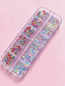 1 Box 12pcs Summer Small Plaid Style Small Size Mocha Starfish Pattern Nail Art Decorations, Y2K Style, DIY, Stars, Rhinestones, Nail Art Accessories, Nail Art Gems, Suitable For Dating, Daily Nail Decoration, Aesthetic - Multicolor - View 5