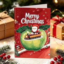 1 buah Kartu Ucapan Lucu dengan Amplop - Santa Claus, Kereta Kecil, Apel, Cocok untuk Ulang Tahun, Pesta, Natal, Festival Musim Semi, dan Acara Lainnya, Ucapan Selamat Liburan, Sempurna untuk Hadiah Keluarga, Teman, dan Tetangga - MultiWarna - View 6