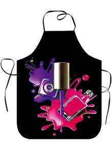 1pc Super Nail Art Graphic Nail Artist Apron, Waterproof & Oil-Resistant Polyester Work Apron, Multi-Purpose Salon Uniform, Suitable For Nail Technicians & Beauticians, Floral Nail Polish Print Adjustable Neck Strap Apron - A - View 9