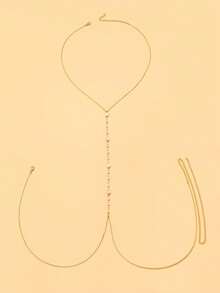 FAAABULS 1pc Women's Gold Pearl Body Chain, Elegant Water Drop Bead Chest Chain & Waist Chain Integrated Adjustable Bikini Necklace, Suitable For Beach Vacation, Pool Party - Pearl - View 6