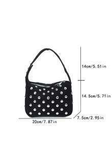 1PC New Women's Vintage Rivet Underarm Bag, Shoulder Small Bag, Durable Suede Zipper Closure Portable Baguette Bag, Street Style Hot Girl Daily Commute Handbag, Suitable For Daily Outings, Shopping, Dating And Other Occasions - Multi-color - View 12