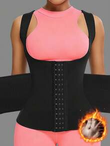 1 Piece Of Shapewear Vest, Waist Cinching And Chest Support, Three Row Buckle Plastic Waist Belt, Fitness Shapewear For Women - Black - View 12