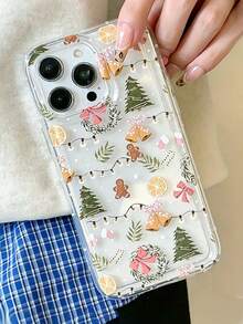 1pc Fashion Cute Christmas Gingerbread Man Christmas Tree White Heart Pattern Transparent Phone Case Protective Cover Compatible With Iphone 18/18Pro/18ProMax/17/17Pro/17ProMax/16/16Pro/16ProMax/15/15Pro/15ProMax/14/13/12/11 Series Phone Protective Case Couple Phone Case Boyfriend/Girlfriend Gift Holiday Gift - Clear - View 3