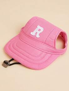1 pieza Gorra de béisbol con logo R, bloques de color marrón, rosa y blanco, diseño de perro teddy, protección solar, gorra de béisbol casual - Rosa - Ver 7