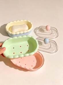 1pc Random Color Wavy Edge Soap Dish With Drainage Base, Compact And Lightweight, Suitable For Home Bathroom And Dorm, Durable And Easy To Clean, Macaron Color Palette Matches Various Interior Design Styles - A - View 3