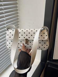 1pc White Polka Dot PU Baguette Shoulder Bag For Women - White - View 3