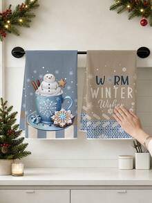 1件/2件/6件裝聖誕廚房茶巾 雪人與聖誕樹圖案設計手巾清潔布，廚房與餐廳裝飾，戶外派對用品，適用於聖誕廚房與浴室裝飾，降臨節禮物 - 彩色 - 查看 14