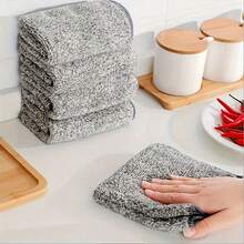 10pcs Super Absorbent Microfiber Cleaning Cloths, Thickened Quick-Dry Bamboo Charcoal Fiber Towels, Suitable For Car And Kitchen, Non-Greasy, Machine Washable - Grey - View 4