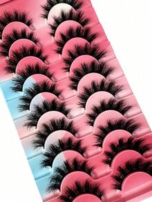 5 Pairs Classic Russian Mink Fur Cat Eye False Eyelashes, Natural D-Curl Fluffy Strip Lashes - Black - View 5