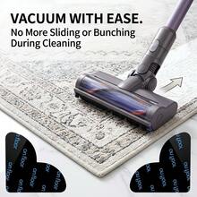 4/8/12pcs Rug Grippers Non Slip For Area Rugs, Strong Adhesive Corner Grips Prevent Rug Sliding And Curling, Reusable Washable Carpet Tape For Hardwood Floors, Tile Floors, Pet Friendly And Robot Vacuum - Black - View 4