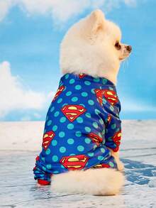 SUPERMAN X PETSIN 1件裝Logo波點印花針織四腳寵物連身衣，彈性透氣，貓狗穿著超舒適，防跳蚤、減少掉毛、耐熱，適合室內依偎或戶外玩耍 - 彩色 - 查看 9