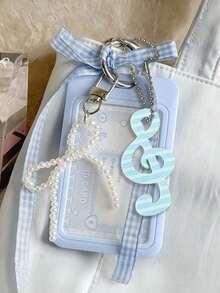 Card Holder With Mesh Ribbon, Faux Pearl Pendant And Treble Clef Charm, Sweet Style ID Badge Holder, Exquisite Pendant, Transparent Acrylic Hard Card Sleeve, Detachable And Erasable Sliding Cover, Student Campus Card/Meal Card Protector, Card Holder With ID Window And Card Slot, Suitable For Students And Office Workers, Transparent Window Design For Campus Card, Student ID, Employee Badge, Bus/Subway Card And Work Badge, Comes With Detachable DIY Keychain Pendant, Fashion Accessory (Card Paper Not Included), Back To School Season, Teacher's Day - Multicolor - View 16