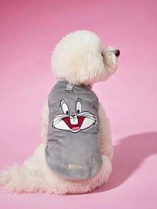 LOONEY TUNES X PETSIN 1件绣花灰色快乐兔子宠物猫狗通用灰色带防滑扣毛绒保暖舒适无袖防滑外套 - 灰色 - 查看 3