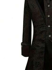 Vintage Men's Medieval Gothic Stand Collar Jacket, Performance Wear, Tailcoat - Black - View 5
