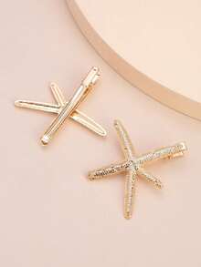 2/5pcs Starfish Decorative Crocodile Clips, Bohemian Style Hair Clips, Hair Claws, Hair Pins, Party Hair Accessories, Hair Decoration - Gold - View 4