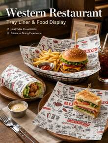 50pcs Vintage Newspaper Burger Sandwich Wrapping Sheets Grease Resistant Food Liners For Restaurant Takeaway Picnic Party Kitchen Serving And Snack Presentation - View 4