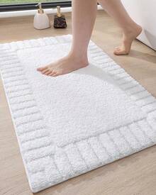 DEXI Tapete para Baño 40 x 60 cm, Alfombra de Baño Antiderrapante, Tapetes de Baño Supersuave y Absorbente, Lavable a Máquina, Blanco - Caqui - Ver 8