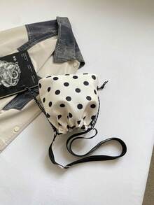 1pc Nylon Solid Color Drawstring Bucket Bag With Plush Charm Accessory, Fashion Crossbody Shoulder Bag For Women - White - View 5