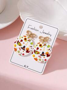 1 Pair Thanksgiving Bow Hat Turkey Design Women's Fashion Jewelry Earrings - Multicolor - View 2