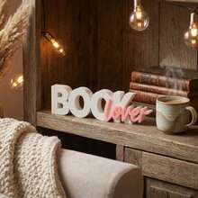 Book Decor, Modern Minimalist Bookshelf Accessory, 3D Plastic Letter Sculpture Ornament, Suitable For Home Office Desk, Cute Gift For Book Lovers, Suitable For Bookworms, Librarians, Teachers (Black/Pink/Red), Aesthetic Home - Multiple Styles - View 1