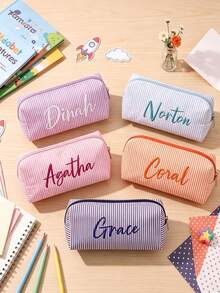 1pc Customized Bubble Fabric Stationery Bag, Jewelry Storage Bag, Embroidered Name Customizable, Fashion Flap Design, Pen Case, Makeup Bag, Coin Purse, Supports Name And Other Text Customization, Multiple Embroidery Thread Colors Available - Multicolor - View 10