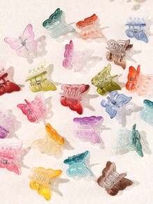 Transparent Colorful Mini Butterfly Hair Claw Clip, Acrylic Side Decor Hair Clip For Girls, Fixing Loose Hair - Multicolor - View 4