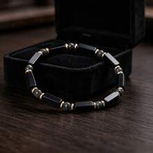Black Agate & Labradorite Rectangular Bead Bracelet, Opportunity Crystal Bracelet, Minimalist Business Unisex Layering Jewelry Gift - Multicolor - View 3