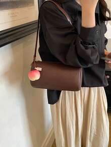 女款圓筒肩背包 素色人造皮革 拉鍊式 可調節肩帶 極簡日常休閒女款斜挎包（不含吊飾） - 咖啡 - 查看 4