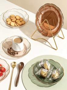 Stackable Transparent Gold Rim Floral Glass Plate Storage Tray Set, Suitable For Christmas And Halloween Party Tableware, Tableware Set, School Supplies, Halloween Home Decor, Daily Necessities, Plate Set And Autumn Home Decor - Transparent Lace Plate 15cm - View 5