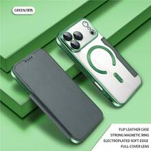 1件 Apple 17 Pro Max 翻蓋全包覆手機殼 A56 磁吸透明保護套，附卡槽防摔皮革殼 - 墨綠色 - 查看 3
