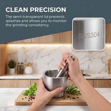 5-Piece 304 Stainless Steel Garlic Press & Mortar And Pestle Set, Manual Garlic Mincer Crusher, Food Spice Grinder, Pill Medicine Grinder, Heavy-Duty Mashing Tool For Kitchen - Silver - View 7