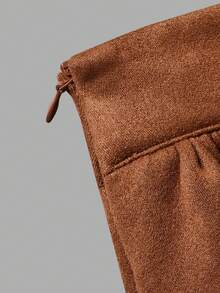 Elegaris Women Fall Faux Suede Midi Skirt Elastic High Waist Pleated A‑Line Flowy Swing Skirt, Belt Not Included - Burnt Orange - View 4