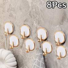 1Pc/4/8Pcs Gold Rim Round No-Drill Adhesive Hooks, Colorful Wall Hooks, Bathroom Towel Hooks, Key Hooks, Strong Traceless Adhesive Hooks - Multicolor - View 12