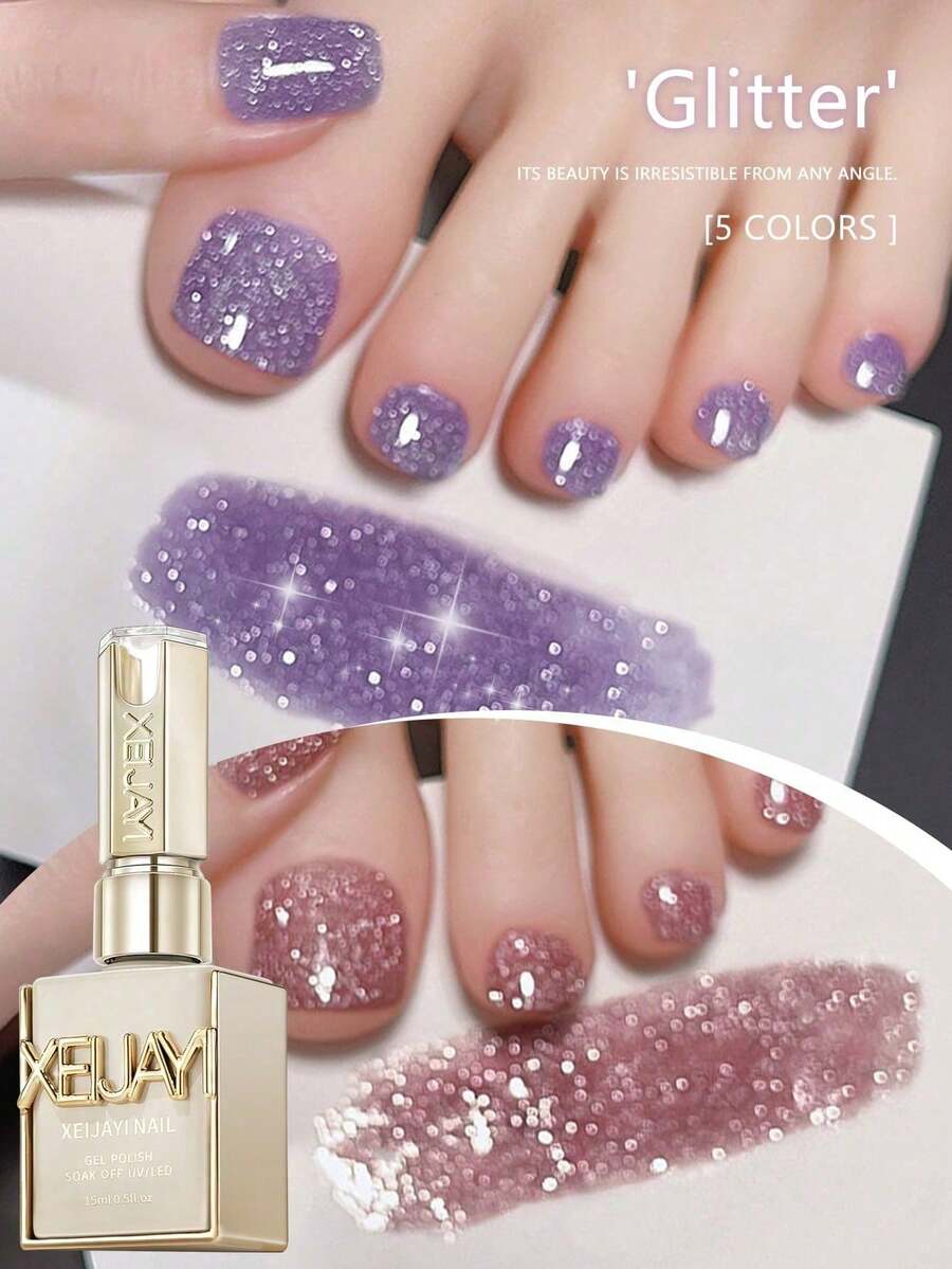 XEIJAYI 15ml 5色水鑽凝膠指甲油套組，UV LED 浸泡式凝膠，半永久，DIY 沙龍級美甲凝膠