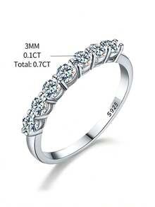 CENLEAR 1pc Moissanite Engagement Wedding Ring S925 Sterling Silver Diamond Tester Passed Eternal Promise Style Luxury Jewelry Gift - Silver (0.1ct*7) - View 6