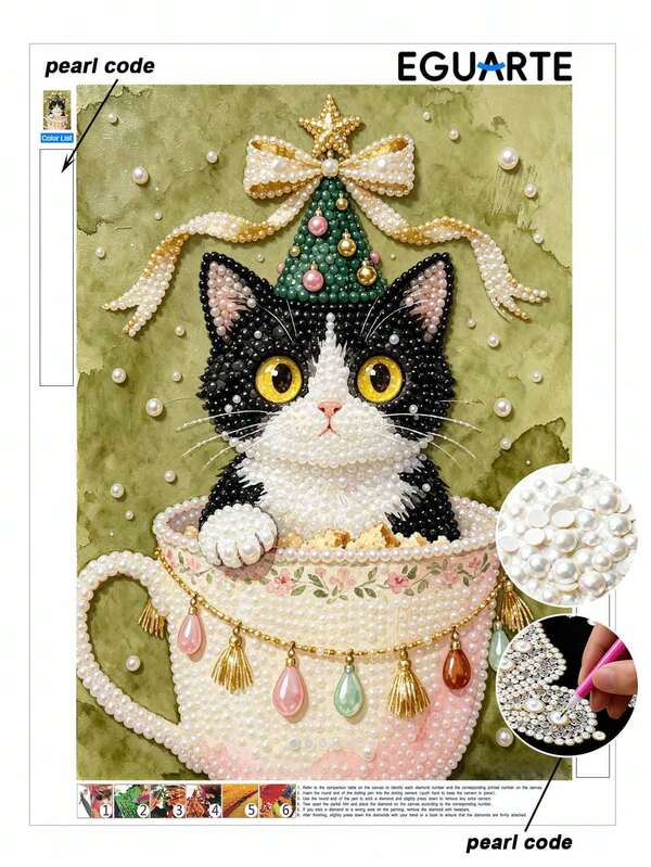 Novo Kit DIY de Pintura de Pérolas com Padrão de Gatinho de Pérolas, Arte de Decoração de Parede para Casa, Adequado para Presentes de Natal e Outras Festas