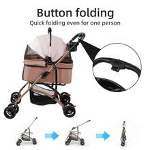 Pet Stroller With 4 Swivel Wheels With Brakes, Load Capacity 30 Kg, Cat Stroller, Removable Stand, Storage Basket Cushion For Small/Medium Dogs - Khaki - View 7