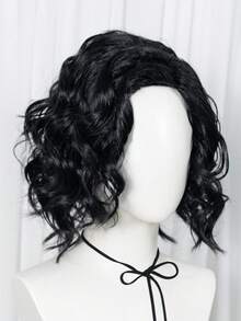 Men Layered Black Medium Wavy Synthetic BOB Wig, Natural Loose Curly Shoulder Length Costume Wig For Halloween, Cosplay, Themed Party & Fancy Dress Outfit - Multicolor - View 4