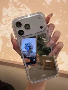 Korean Style Ins Niche Minimalist Mirror Solid Color Polka Dot Phone Case Compatible With Apple 17 Pro Max, 16 Pro, 17, 14 Pro, 15 Pro, 18, 18 Pro Max, Creative Full Coverage Dual Layer Anti-Drop Phone Cover - Silver - View 3