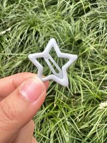8件組女性白色金屬星星髮夾，甜美五角星髮飾套組，適合日常使用 - 白色 - 查看 5