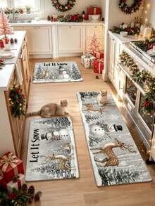 1/2pcs Christmas Snowman Kitchen Mat, Door Mat, Living Room Rug, Small Living Room Rug, Bedroom Rug, Living Room Home Decor, Outdoor Rug, Washable Rug - Multicolor - View 2
