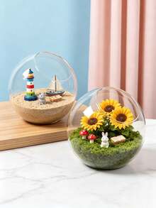 1pc Round Glass Container With Stand And Curved Slanted Rim, Suitable For Miniature Landscape, Succulents, Potted Plants/Outdoor DIY, Water Garden, Room Decor, Home Decor - A - View 6