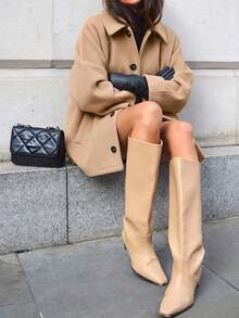 Vuslat Women's Autumn/Winter Elegant Camel Short Overcoat, Loose Batwing Sleeve Wool Jacket, Suitable For Daily Commute, Street Style, Store Visit, Christmas - Camel - View 5
