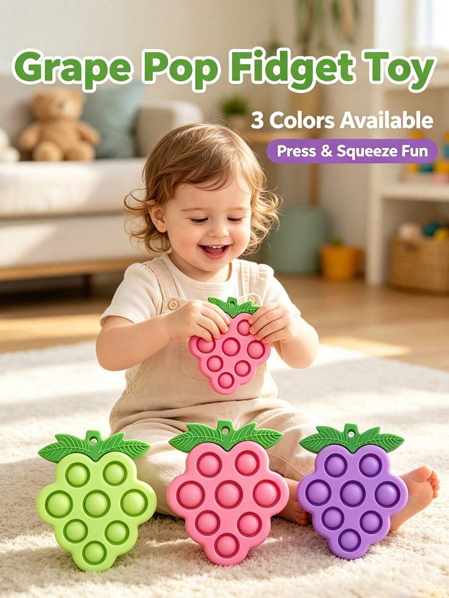 Grape Press Bubble Stress Relief Toy, Sensory Educational Toy, Baby Teething Toy, Small Fingertip Toy With Hanging Feature - Multicolor - View 1