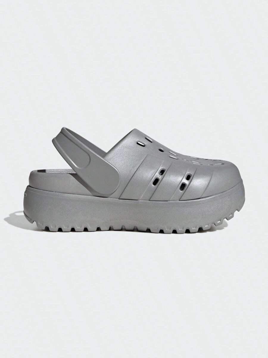 Adidas 春夏中性穿孔洞洞鞋 運動休閒厚底涼鞋 JQ9879 - 金屬銀 - 查看 1