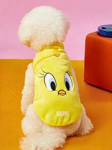 LOONEY TUNES X PETSIN 1件绣花黄色小黄鸟宠物猫狗通用黄色带防滑扣毛绒保暖舒适无袖防滑外套T恤 - 黃色 - 查看 3