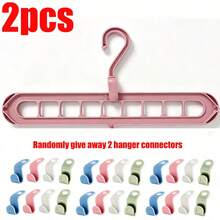 9-Hole Hanger Set With Hanger Connectors | Non-Slip Space-Saving Closet Organizer, Suitable For Shirts, Pants, Etc., Multi-Functional Storage Rack, Suitable For Home Or Dorm Use, Clothing Organization, Plastic Material - Multicolor - View 16